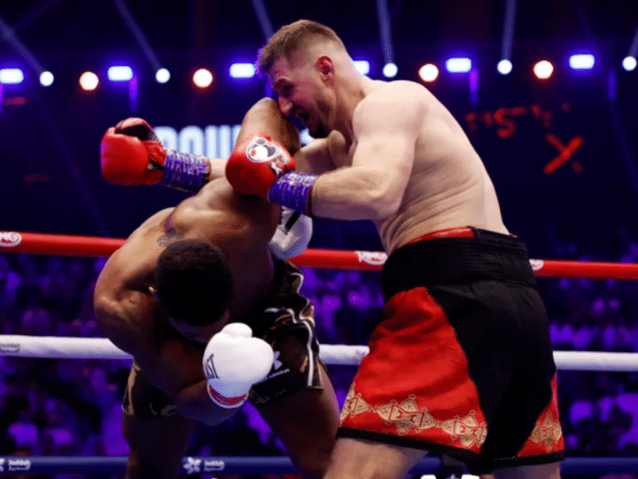Prenga, right, in action with Joshua