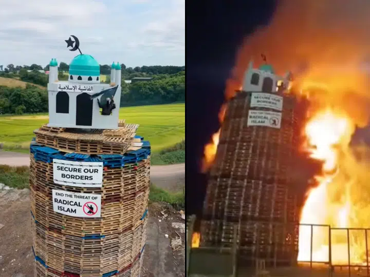 Moygashel bonfire, mosque replica set on fire by loyalists
