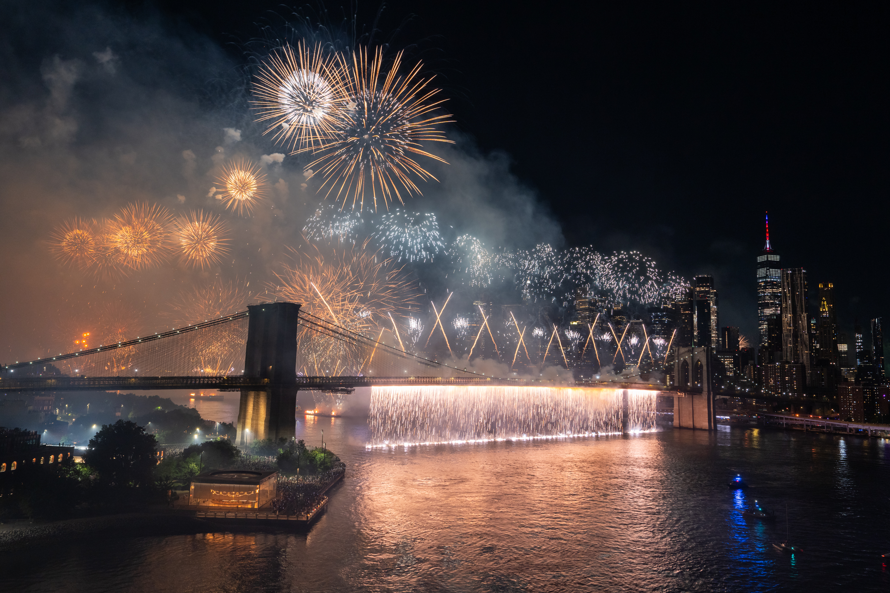 An image of July 4 fireworks on the East River