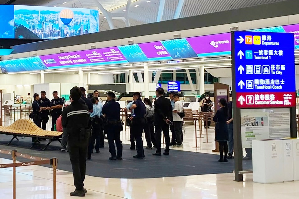 Police at the Hong Kong International Airport on July 13, 2026. Photo: Internet.