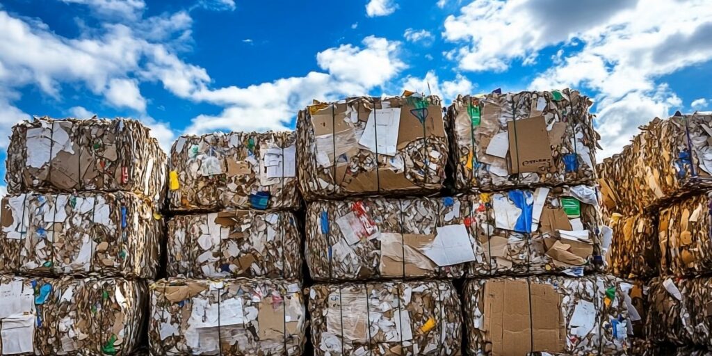 Bales of packed cardboard are readied to be recycled. (Photo courtesy of the City of Portland)