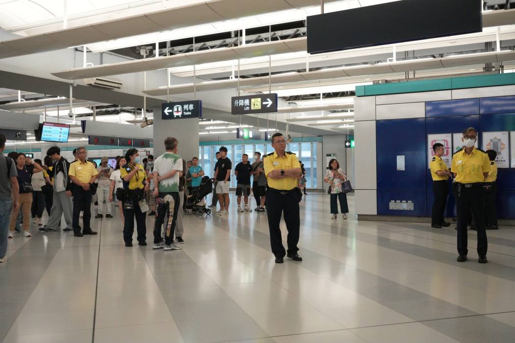 MTR staff and plainclothes officers at Yuen Long MTR station on July 21, 2026. Photo: Supplied.