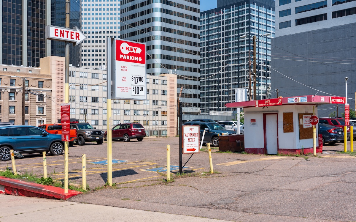 a pay-for parking lot in downtown denver