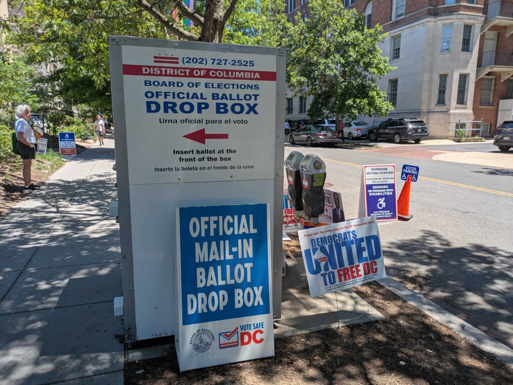 A mail-in ballot dropbox on P Street Northwest in Washington, D.C., on Tuesday, June 16, 2026. (Photo by Ashley Murray/States Newsroom)
