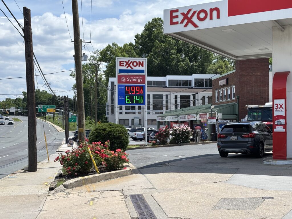 The new Consumer Price Index released on July 14, 2026, showed gasoline prices cooled, compared to $4.99 a gallon at this station in Silver Spring, Maryland, on May 17, 2026. (Photo by Jane Norman/States Newsroom)