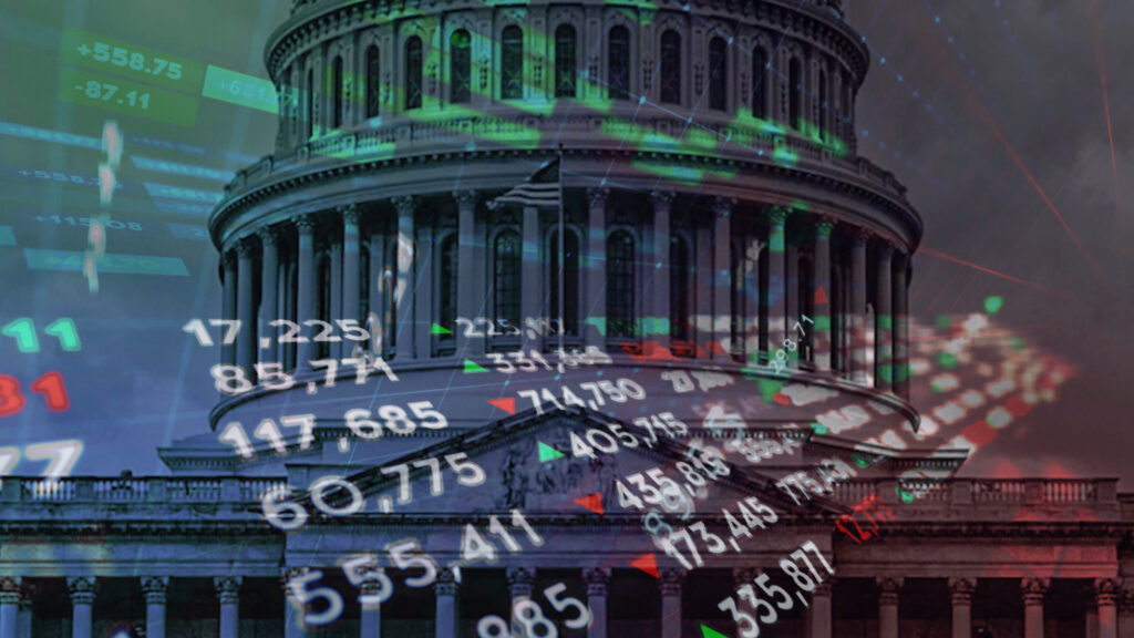 Stock market information overlaid on a photograph of the U.S. Capitol. (Photo illustration by Getty Images)
