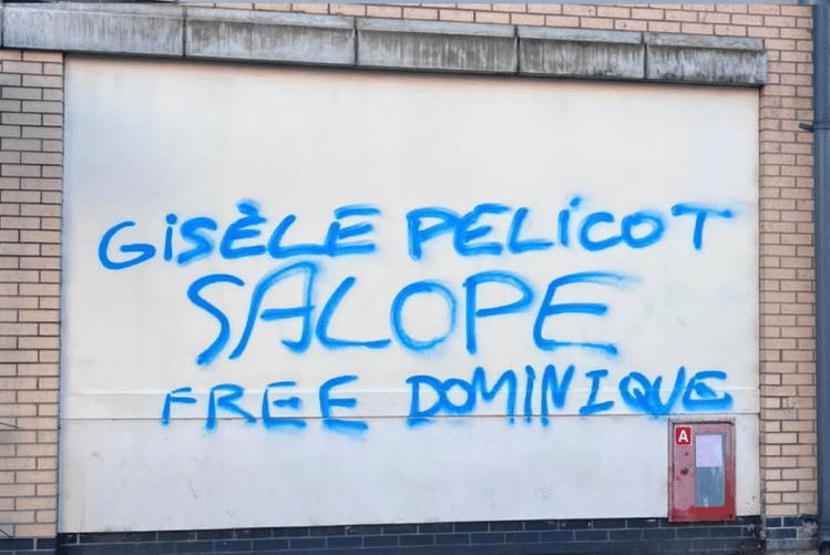 'Gisele Pelicot, Salope, Free Dominique' in graffiti on a wall in Belfast
