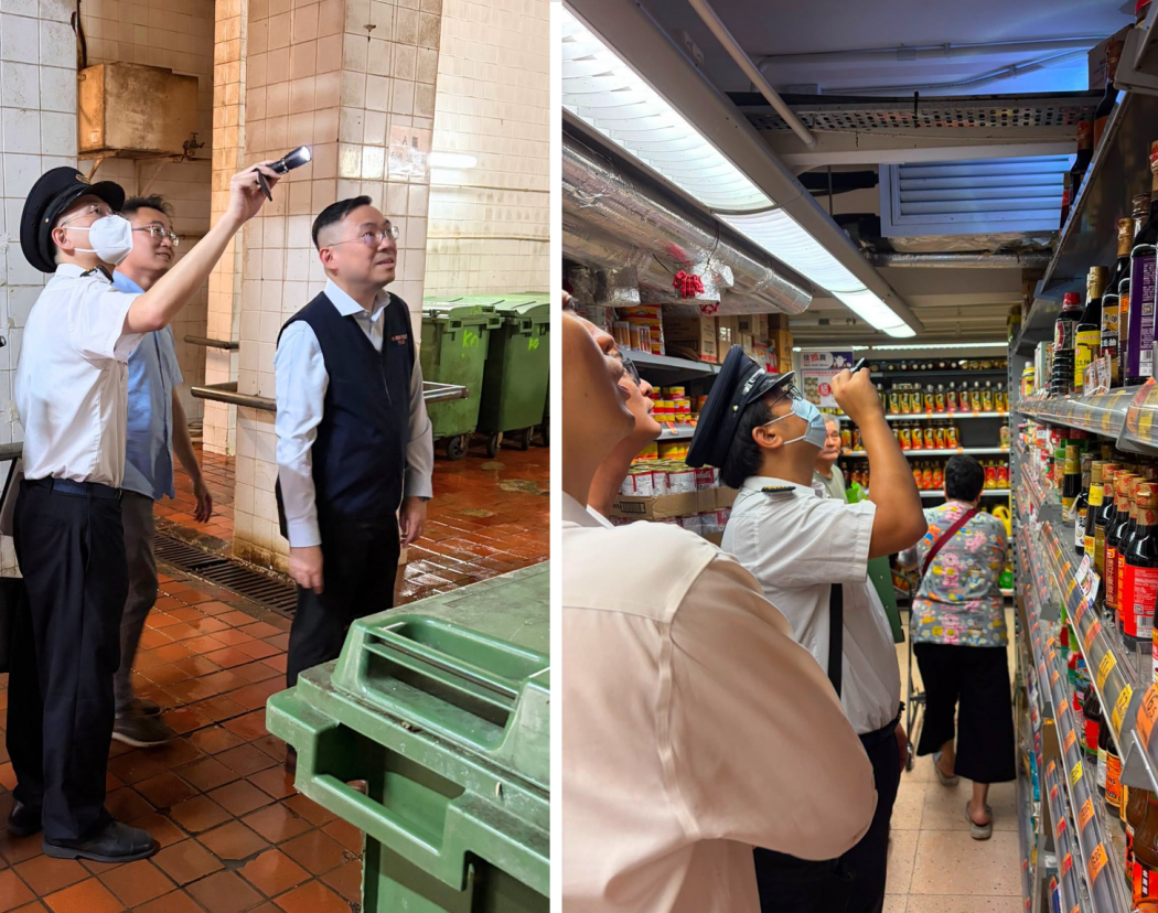 Food and Environmental Hygiene Department officers inspect a Ka Wai Estate ParknShop.