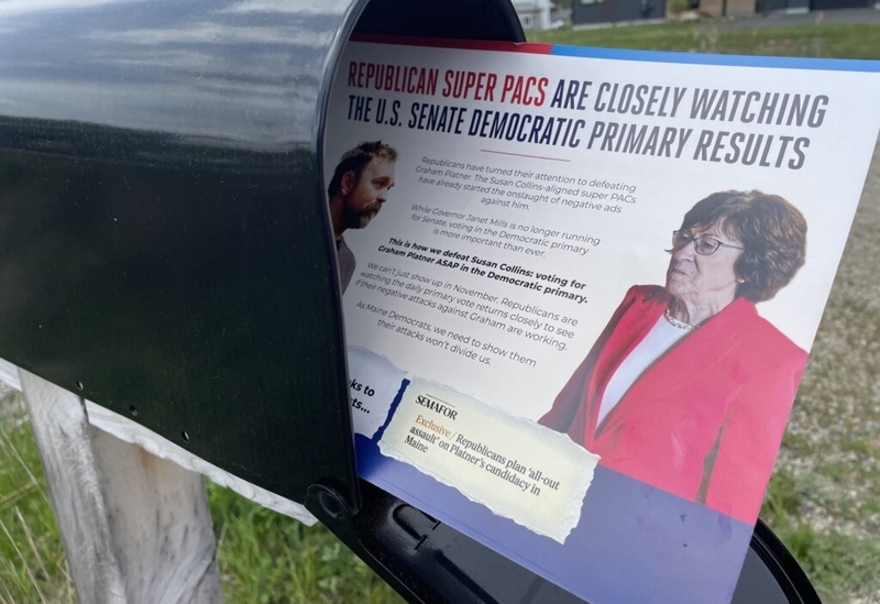 An election mailer paid for by Graham Planter's campaign for U.S. Senate. (Photo by Lauren McCauley/ Maine Morning Star)