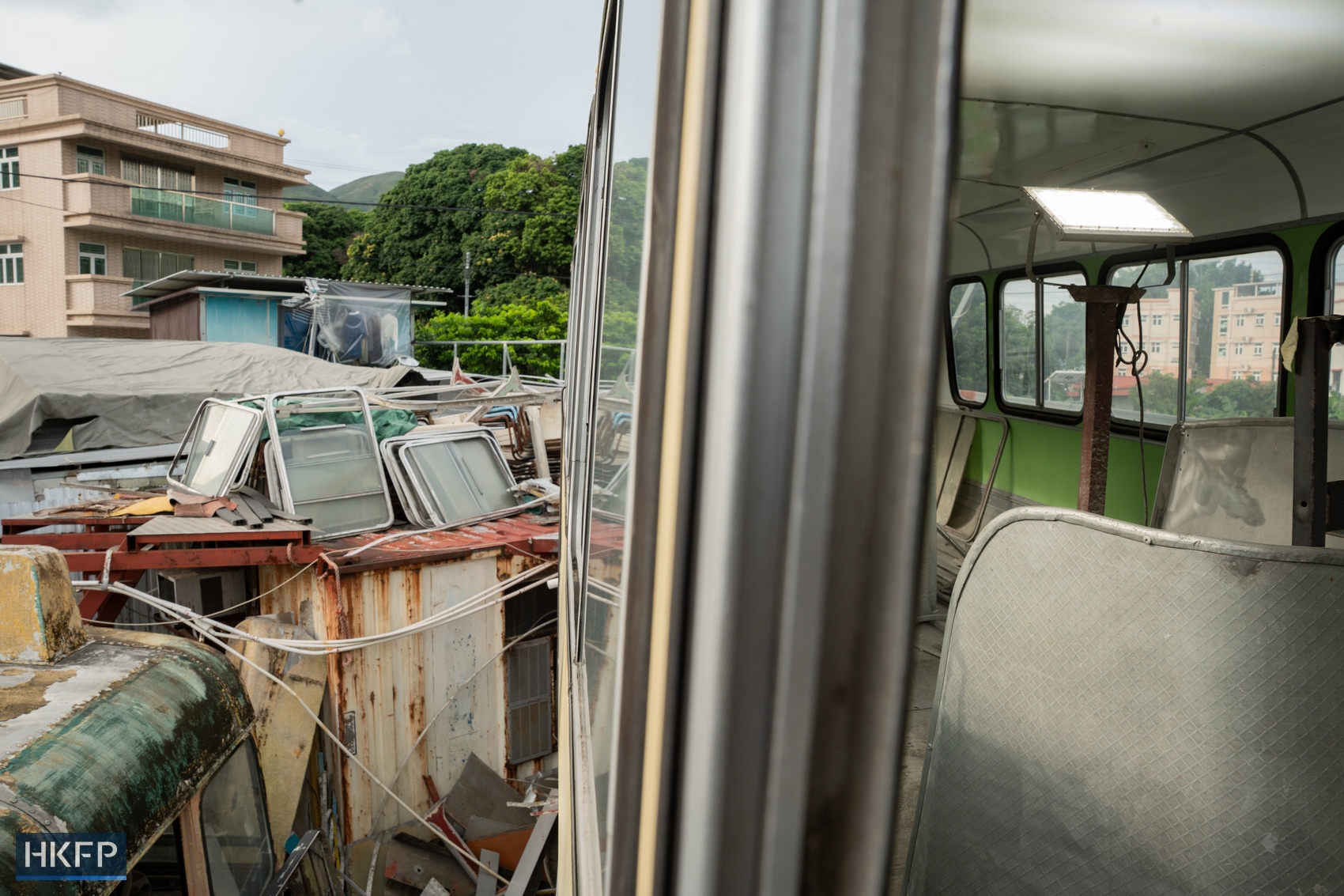 A Leyland Victory Mark II double-decker bus currently undergoing restoration in Hong Kong on June 29, 2026. Photo: Kyle Lam/HKFP.