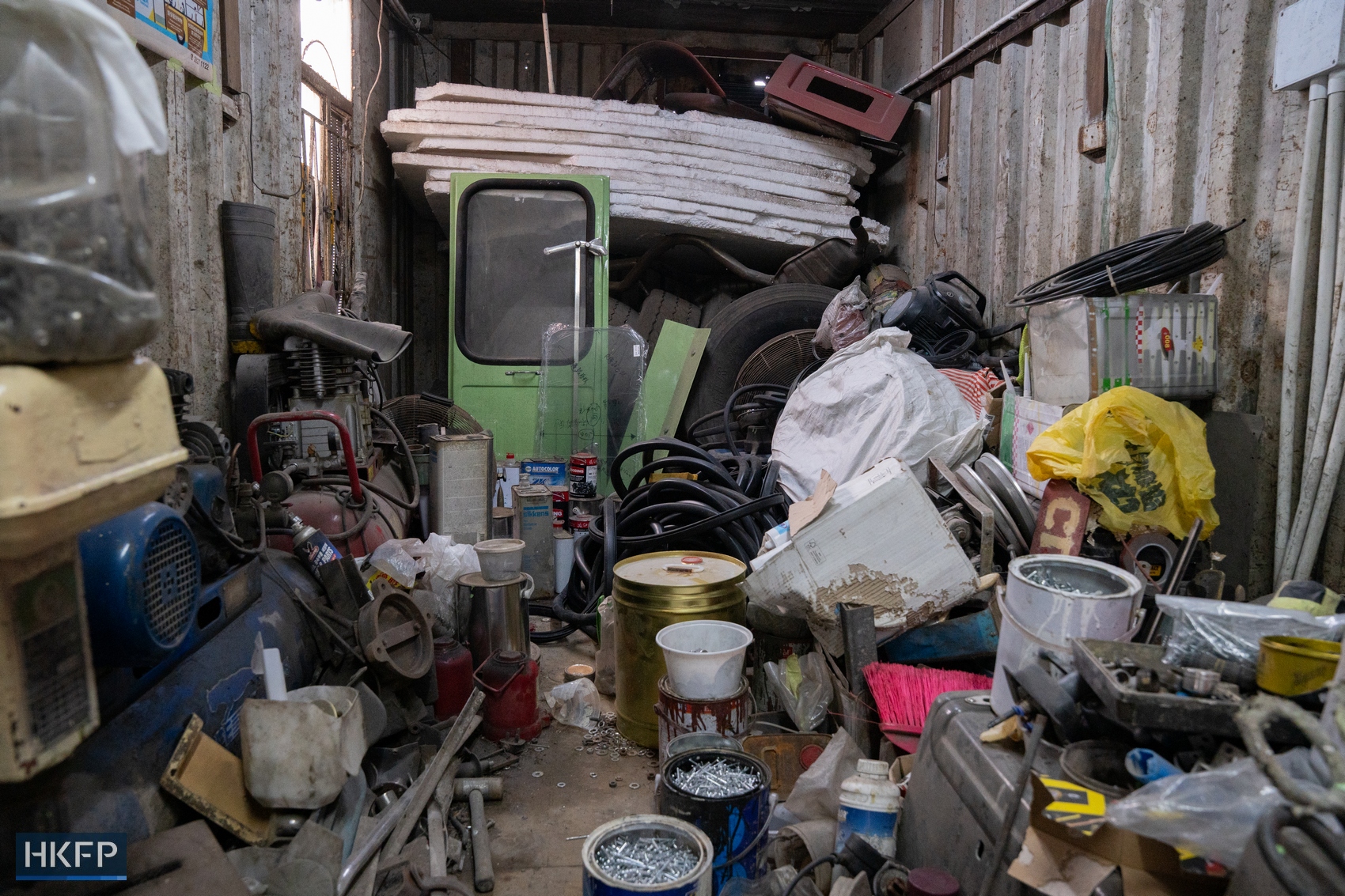 A facility in the New Territories where Chung and Terrence restore their Leyland Victory Mark II double-decker bus. Photo: Kyle Lam/HKFP.