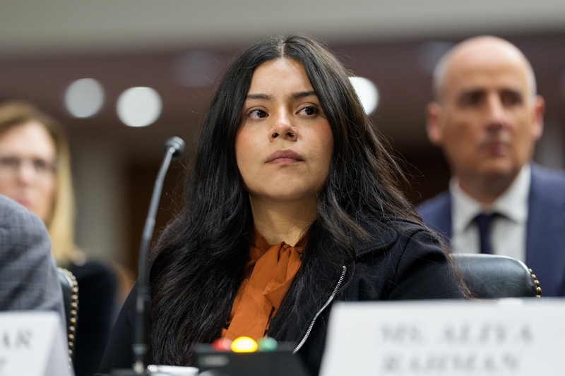 Marimar Martinez, who was shot five times by immigration enforcement agents in Chicago, testifies during a public forum on the violent use of force by Department of Homeland Security agents, at the Dirksen Senate Office Building on Capitol Hill on Feb. 3, 2026 in Washington, D.C. (Photo by Aaron Schwartz/Getty Images)