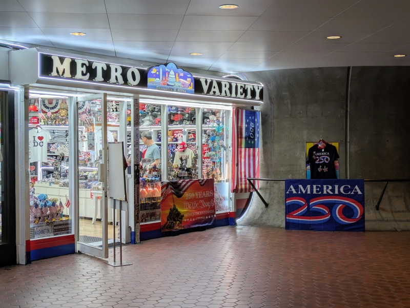 America250 and Freedom 250 merchandise for sale at Metro Variety store inside the McPherson Square Metro Station in Washington, D.C., on Tuesday, June 30, 2026. (Photo by Ashley Murray/States Newsroom)