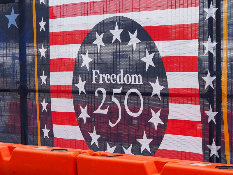 Fencing along the Freedom 250 construction site on the National Mall near Madison Drive and 7th Street NW on Monday, June 22, 2026. (Photo by Ashley Murray/States Newsroom)