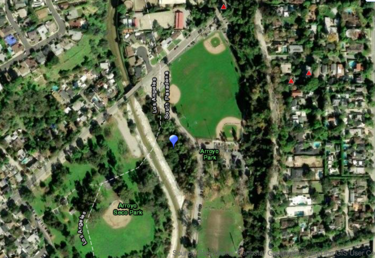 A map showing a park and surrounding neighborhoods.