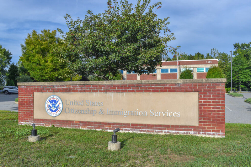The exterior of the U.S. Citizenship and Immigration Services office in Johnston, Rhode Island. (Photo by Christopher Shea/Rhode Island Current)