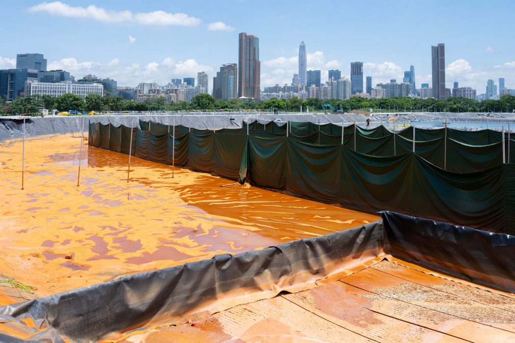 Aquaculture farms in Hong Kong's northern metropolis. Skyline in the photo is Shenzhen. Photo: Greenpeace.