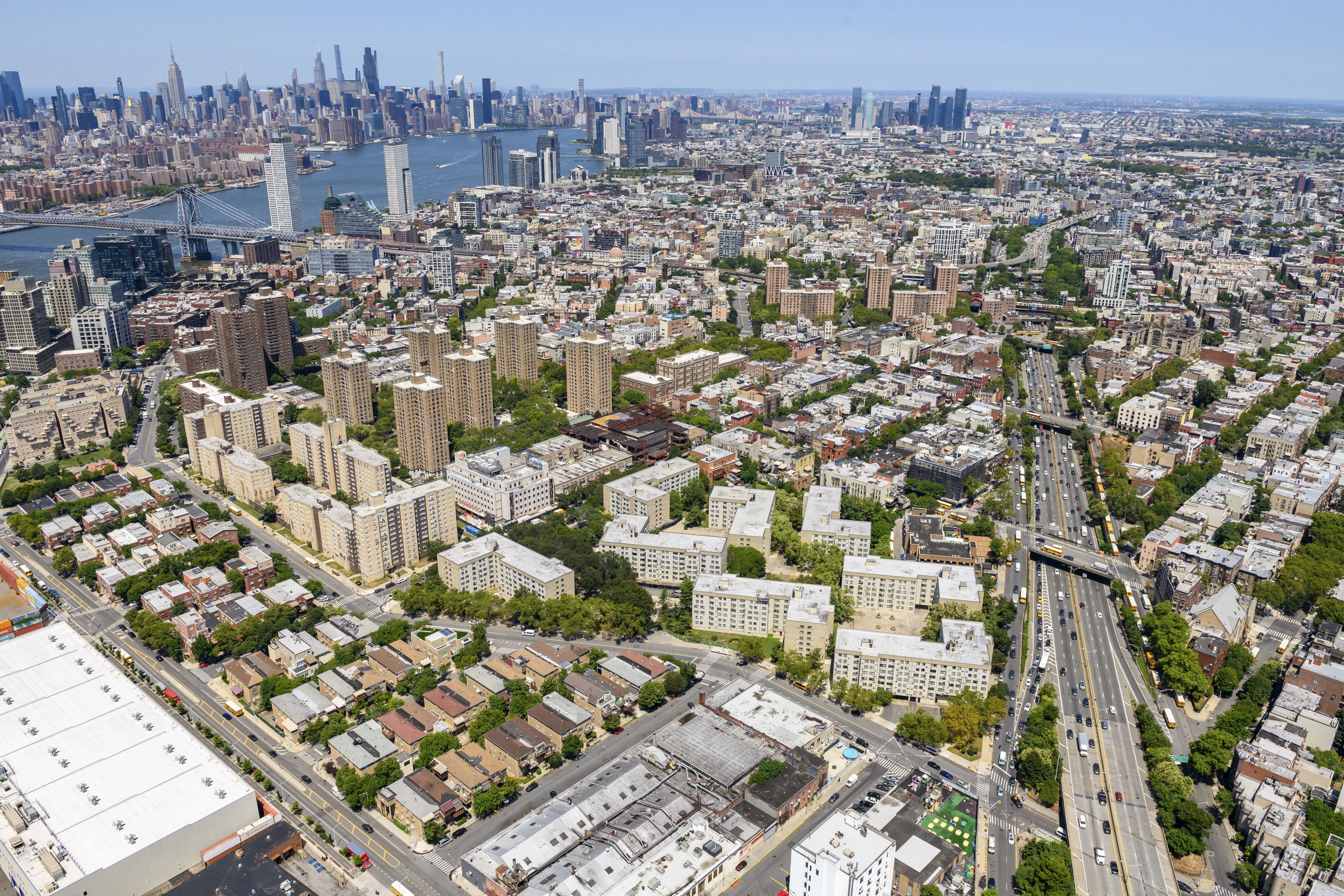 An aerial view of Bedford Gardens in South Williamsburg, Brooklyn taken on August 8, 2025 in New York City.