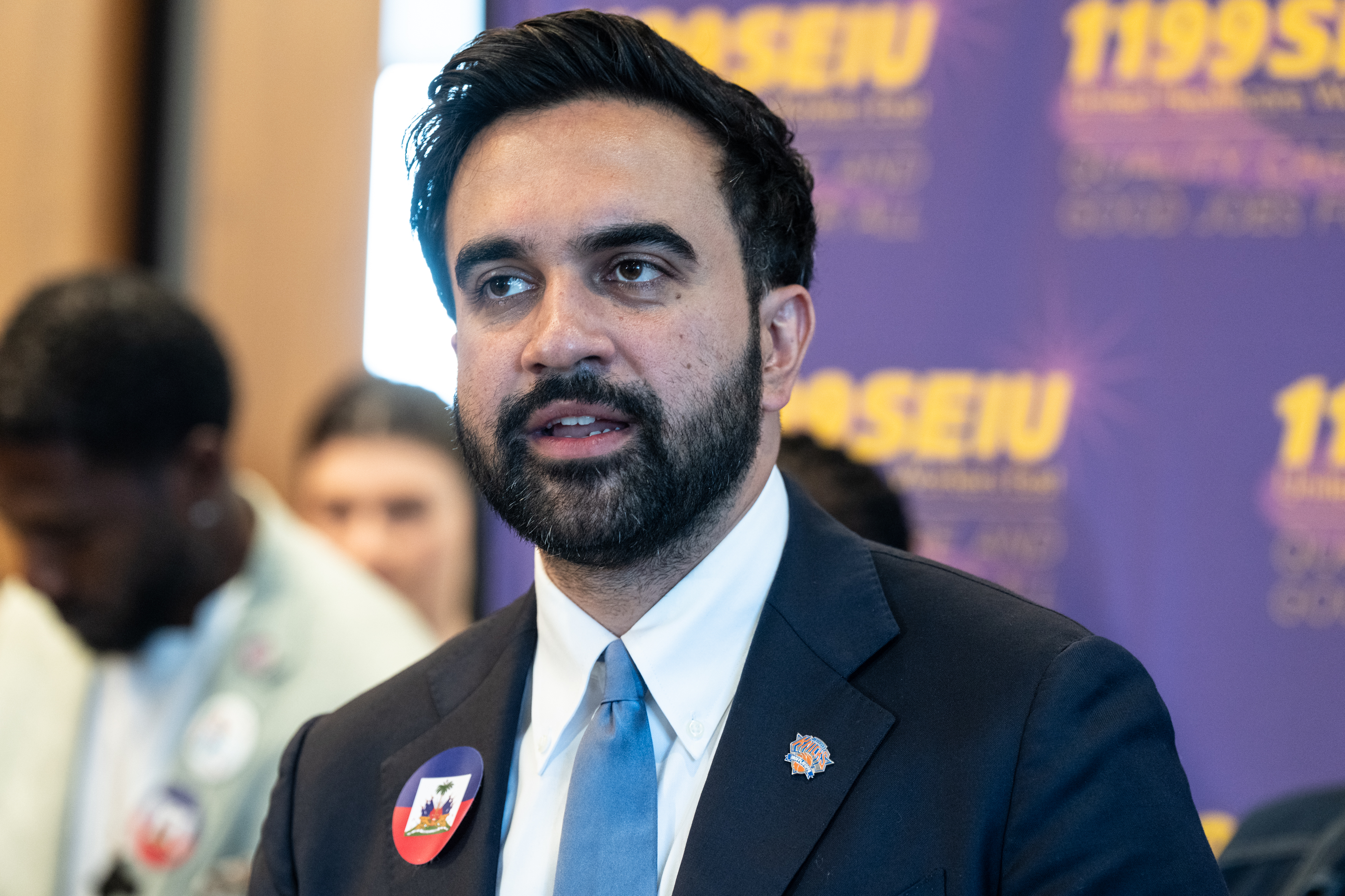 Mayor Zohran Mamdani speaks at a rally.