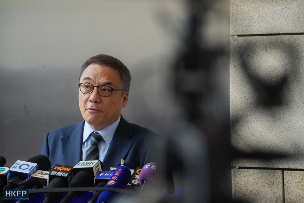 Chief Superintendent Steve Li of the police's National Security Department speaking to reporters at the West Kowloon Law Courts Building on August 21, 2026. Photo: Kyle Lam/HKFP.