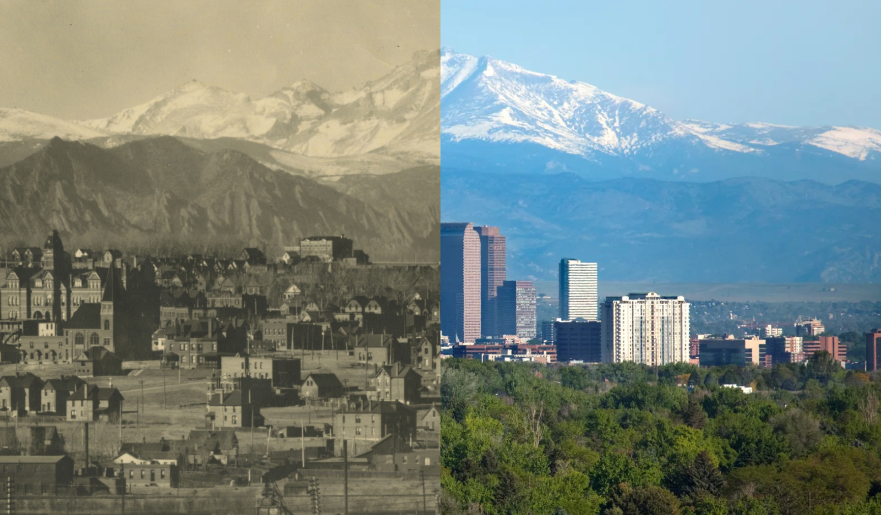 A side by side of Denver, then and now.