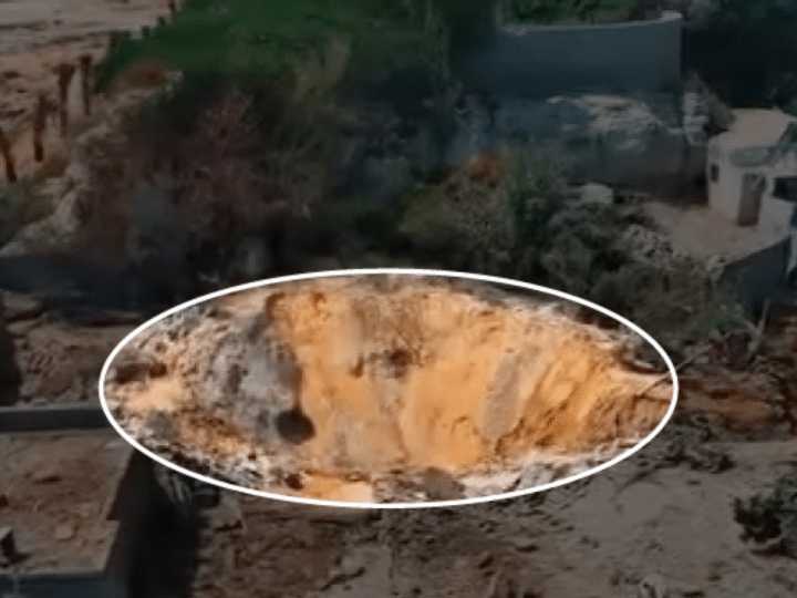 The huge crater in the ground in Iran where the US dropped a 2,000 pound bomb