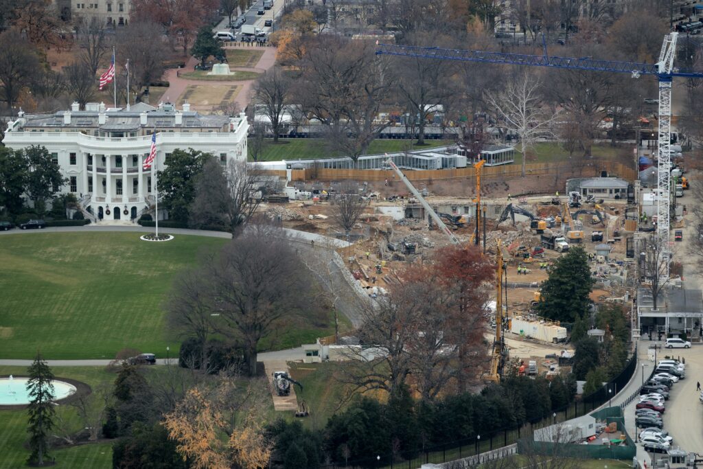 Demolition work continued where the East Wing once stood at the White House on Dec. 8, 2025. President Donald Trump ordered the 123-year-old East Wing and Jacqueline Kennedy Garden leveled to make way for a new 90,000-square-foot ballroom. (Photo by Chip Somodevilla/Getty Images)